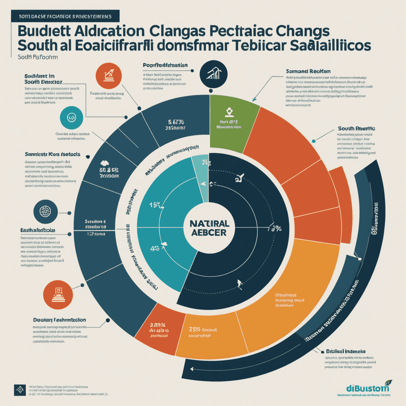 A graph showing budget allocation changes in South African public sector, with arrows pointing to key areas of reform