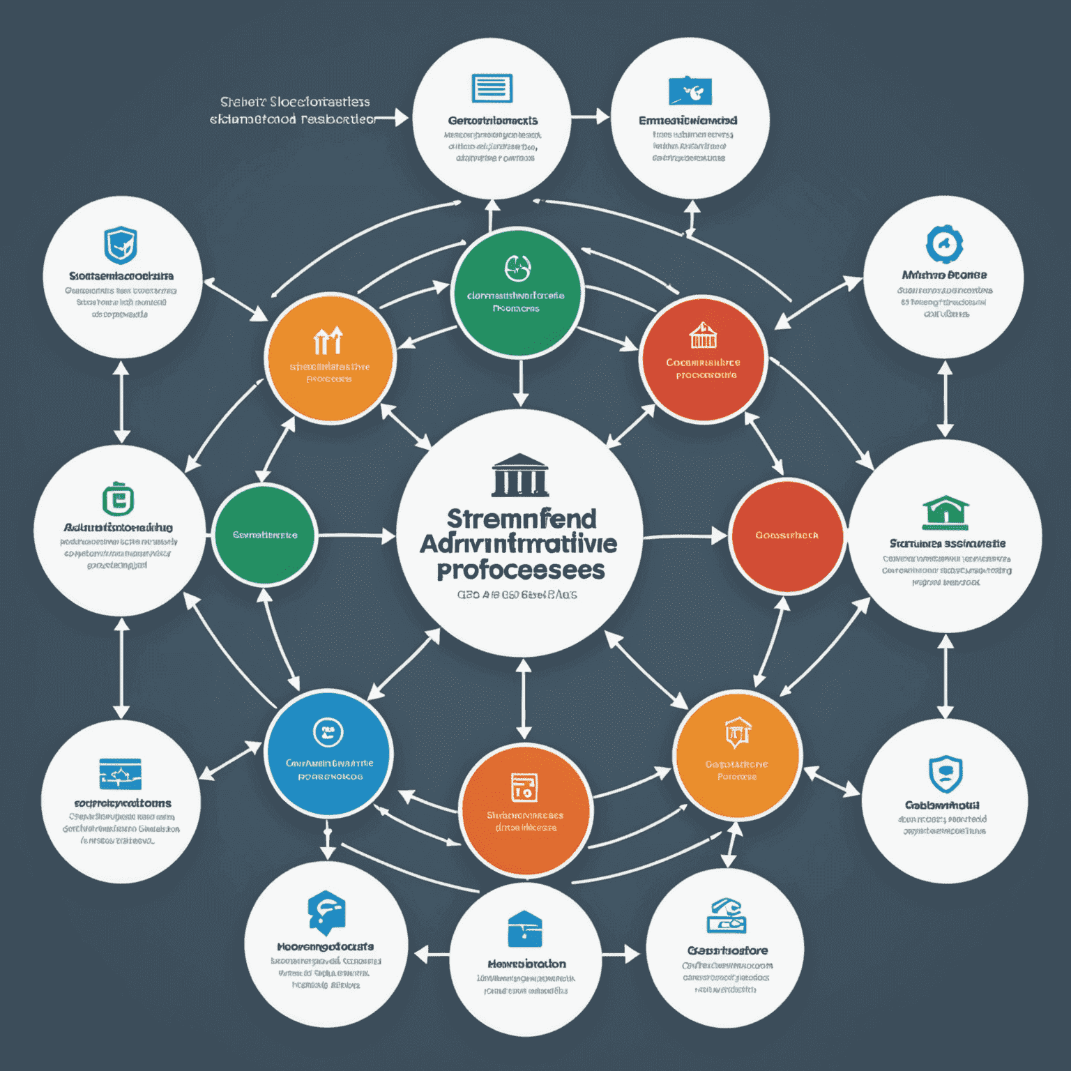 Diagram showing streamlined administrative processes in SA government departments. Arrows indicate improved workflow and efficiency gains.