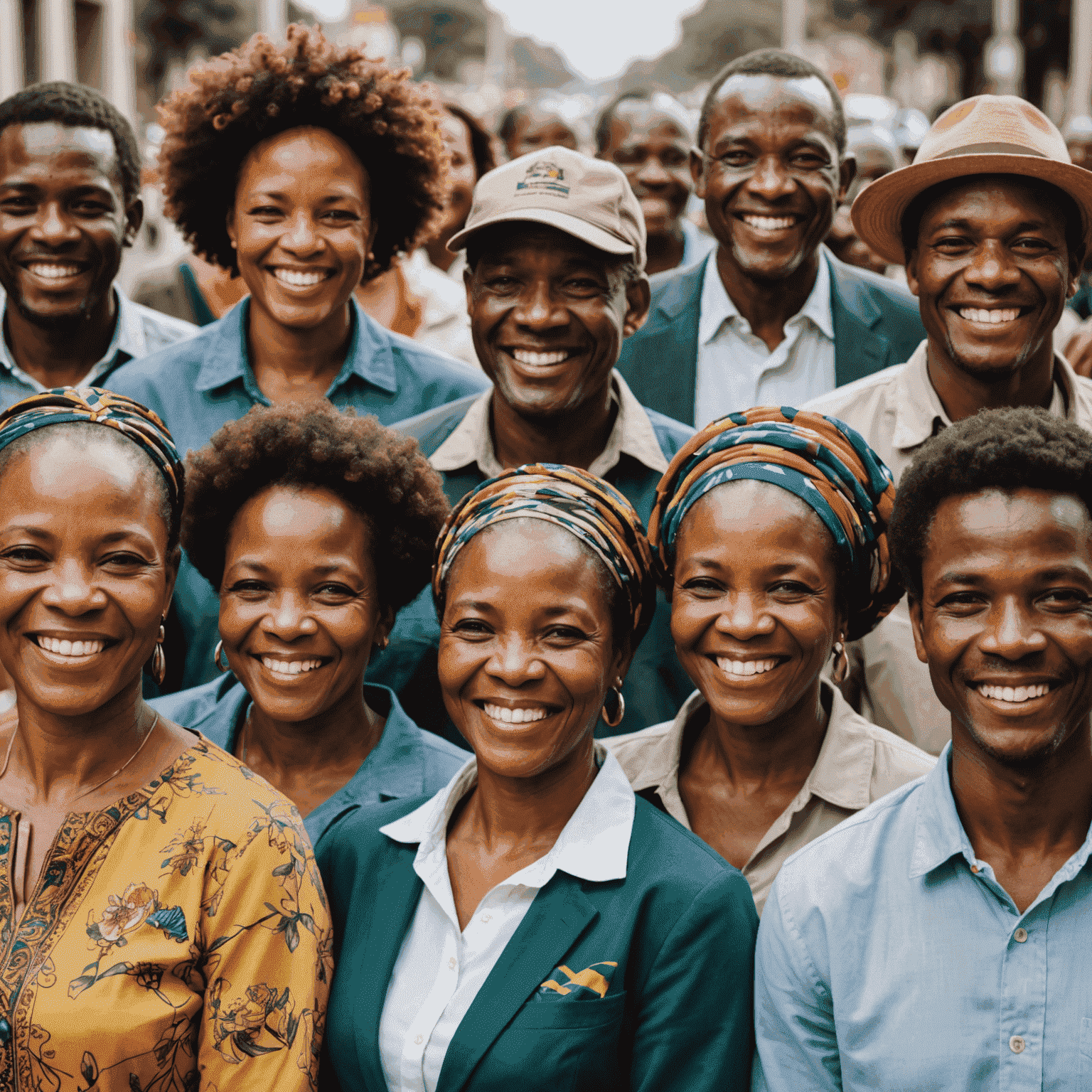 A diverse group of South African citizens smiling, representing the beneficiaries of the budget reforms