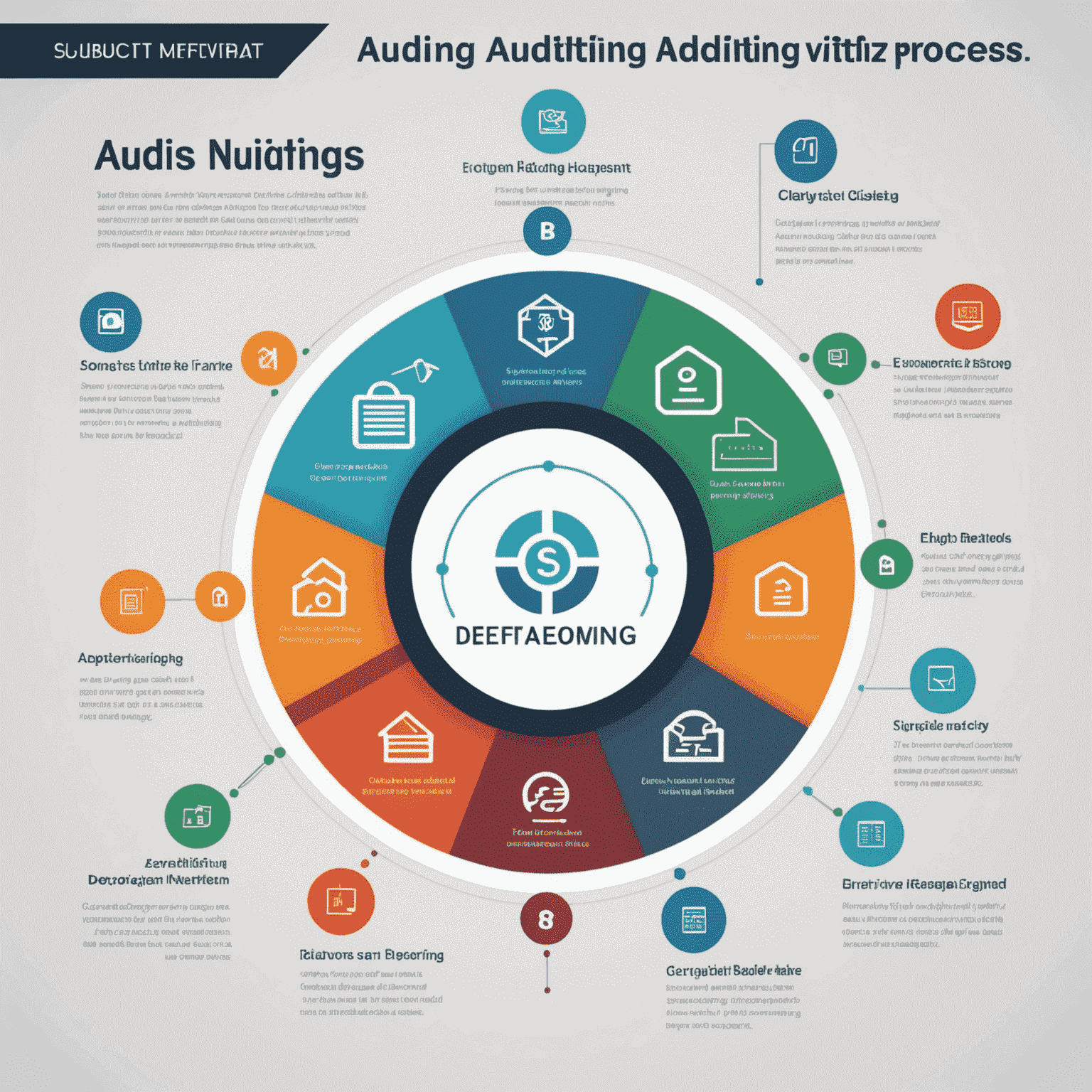 Infographic showing the 5-step auditing process with icons representing each stage